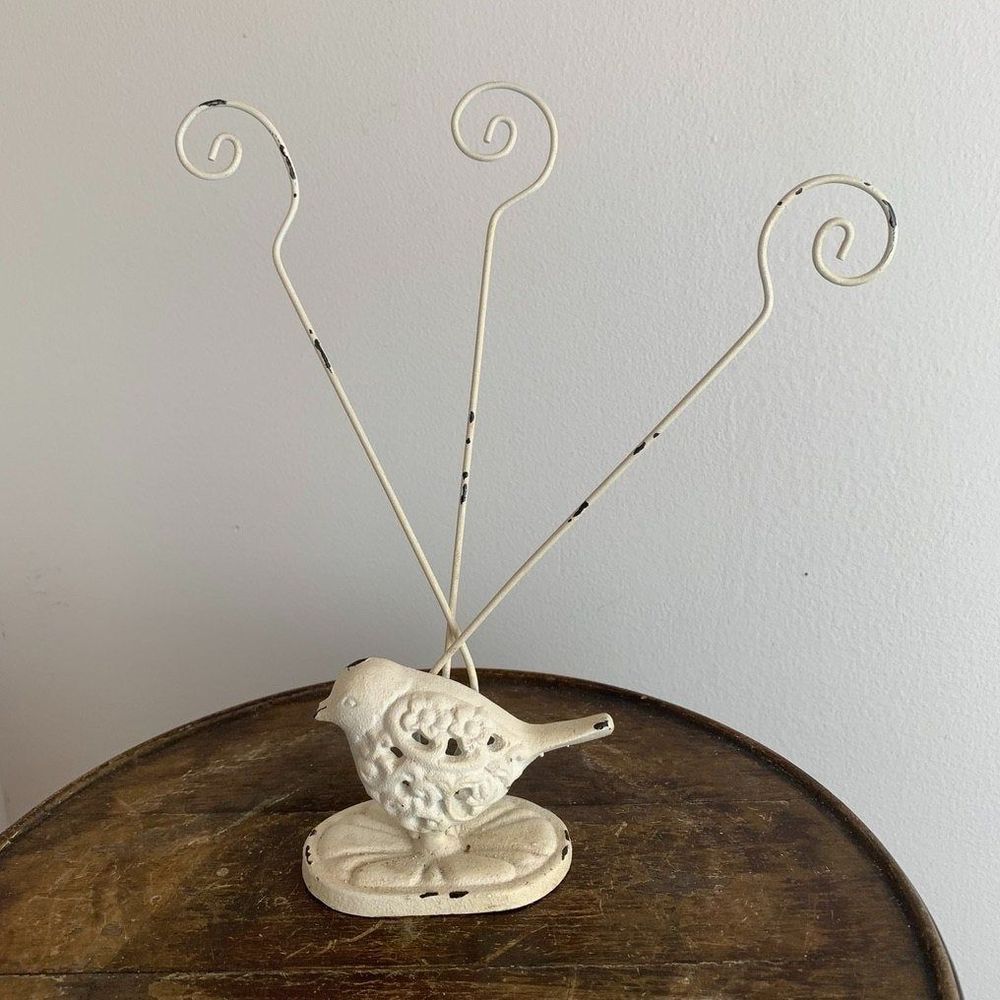 White Cast Iron/Metal Bird Multiple Photograph Card Holder